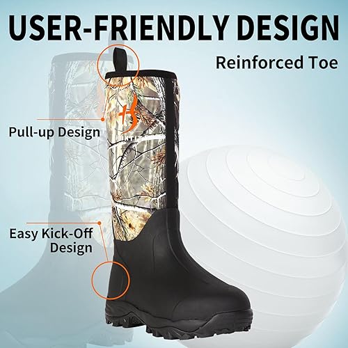 Miniatura 3 de HUNTIT Botas de caza de goma de 0.236 in de neopreno para hombres, impermeables, aisladas, botas de goma de camuflaje duraderas para exteriores