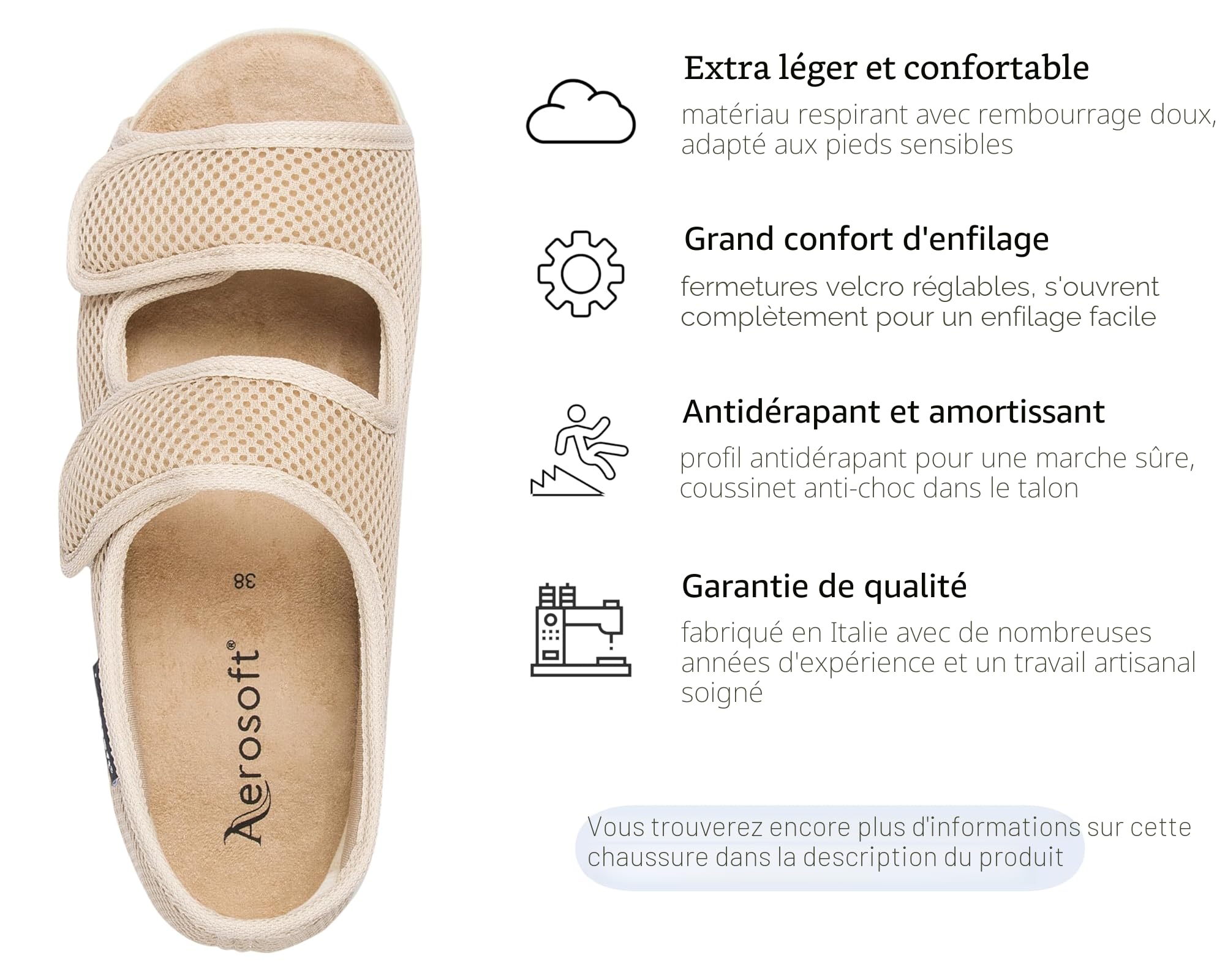 Aerosoft Sandales de rééducation, élastique 06, sans pression, adaptables, pour homme et femme
