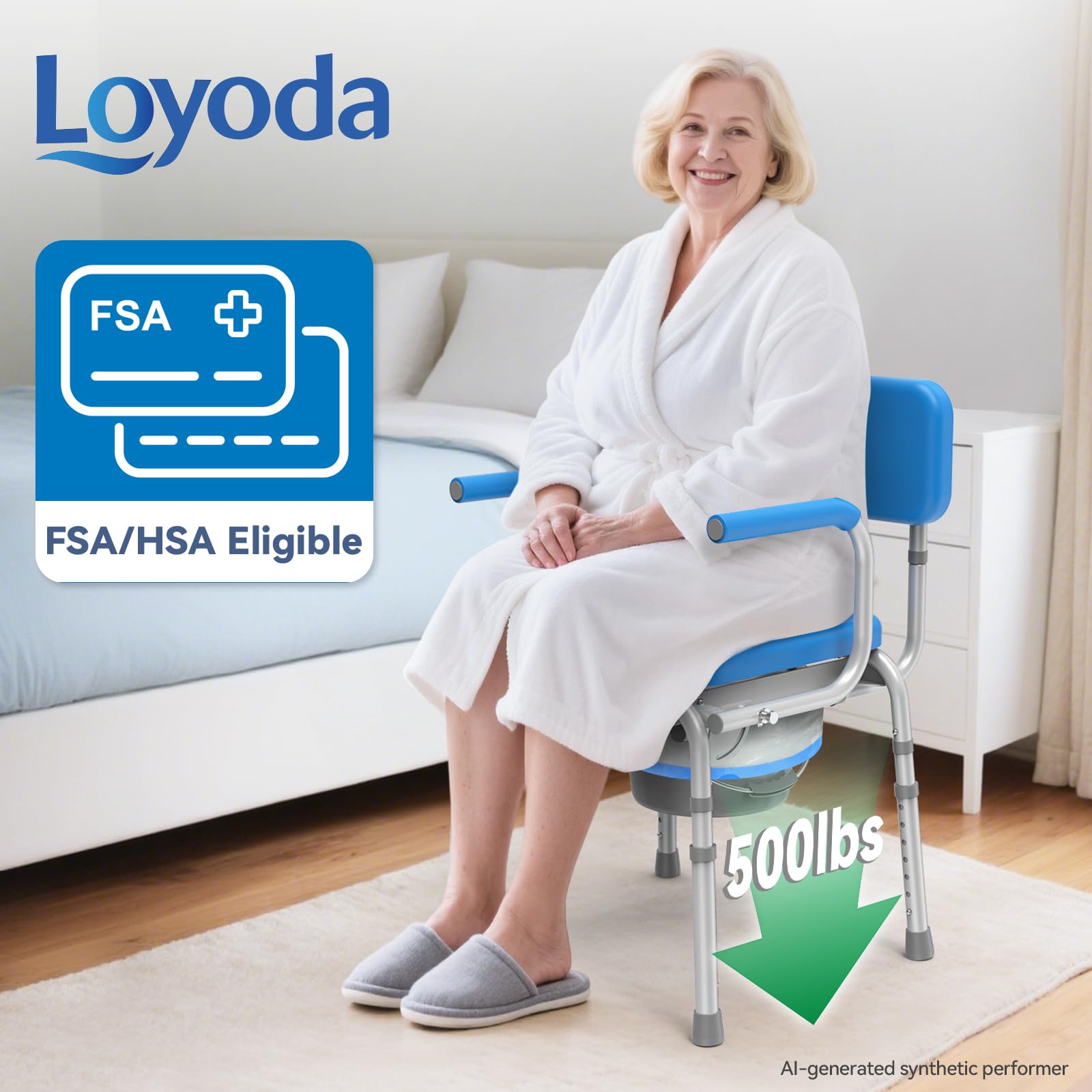 Loyoda 3-in-1 Drop Arm Commode Chair - Blue -2 Loyoda 3-in-1 Drop Arm Commode Chair - Blue -2