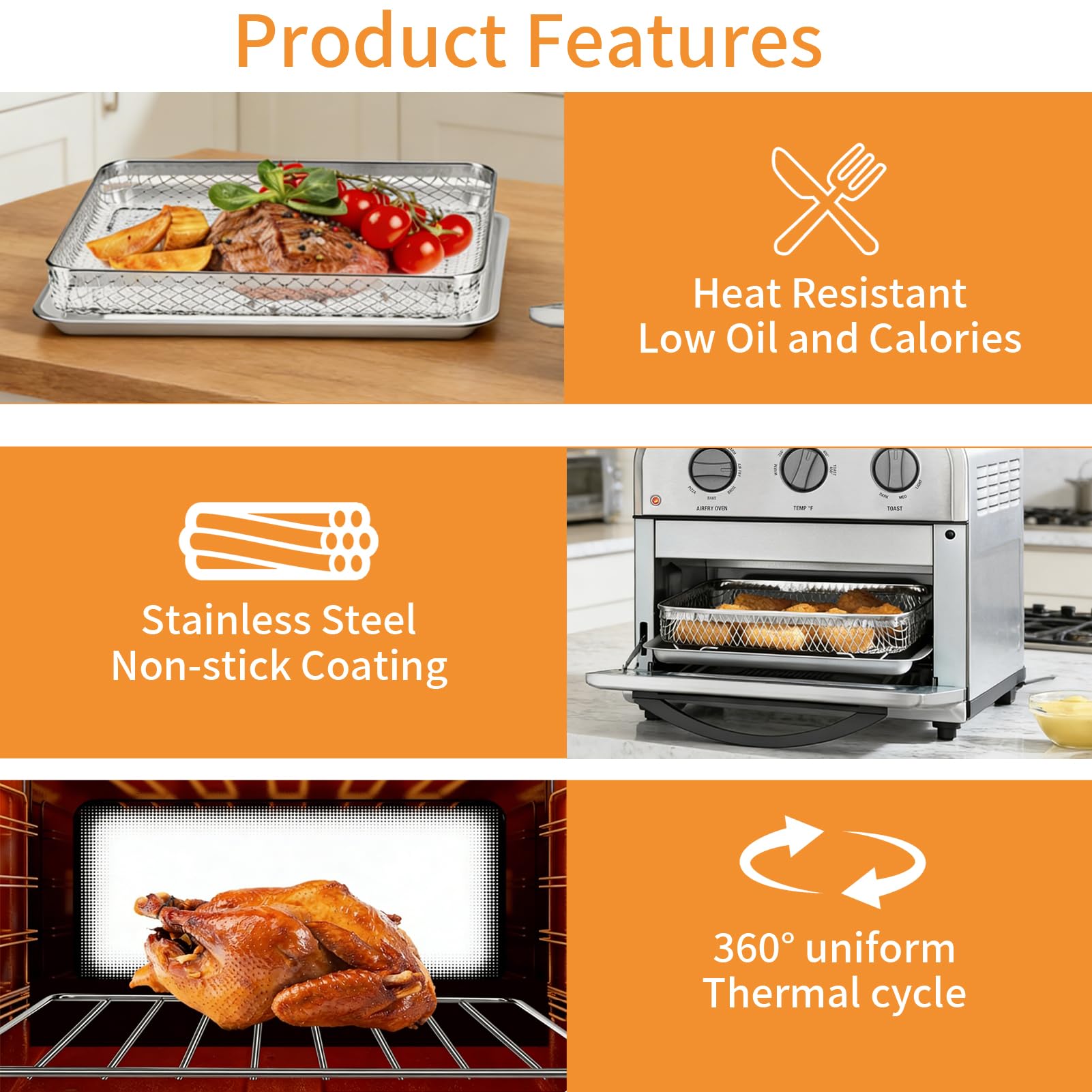 Rejilla de refrigeración de repuesto para freidora de aire Cuisinart TOA-26 28, horno tostador de convección, freidora de aire de 11.2 x 10 pulgadas, bandeja de alambre de acero inoxidable, accesorios