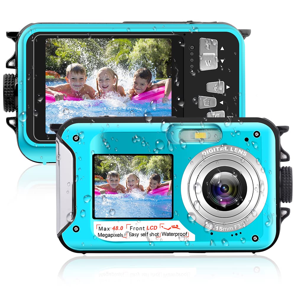 Fotocamera digitale, Yixinxin Fotocamera subacquea 3,35 m HD 4K Video 56MP Autofocus Fotocamera compatta Selfie Doppio schermo 16X Fotocamera impermeabile con scheda di memoria da 32G Fotocamera