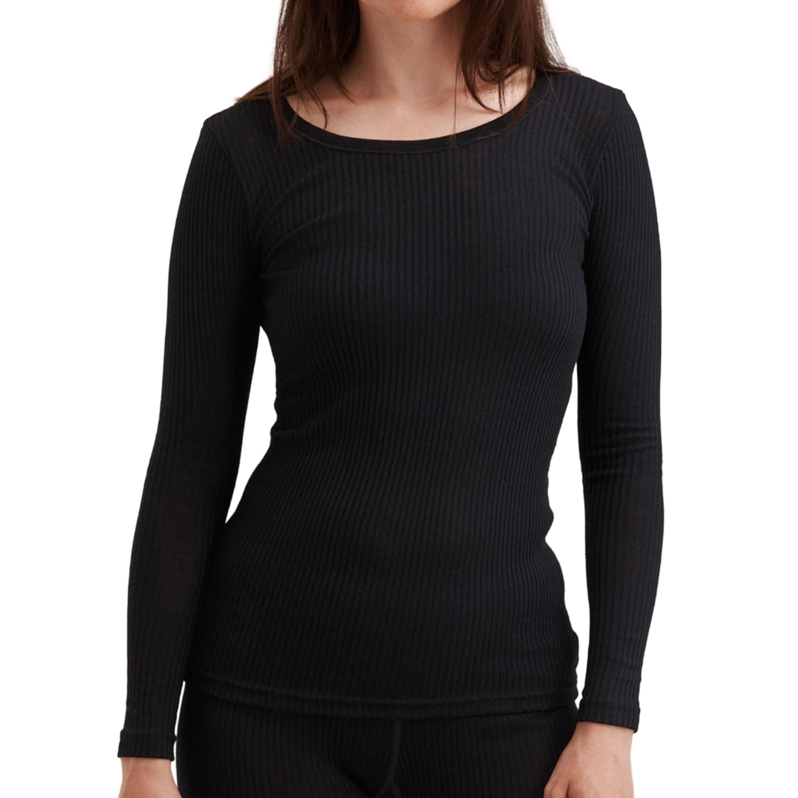 Dilling Women's Black Ribbed Shirt - Organic Merino Wool 10
