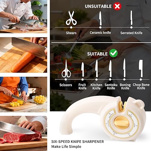 Miniatura 4 de Afilador de cuchillos 6 en 1 con perilla giratoria, afilador multiusos para cuchillos de cocina, tijeras y cuchillos de pan, base antideslizante,