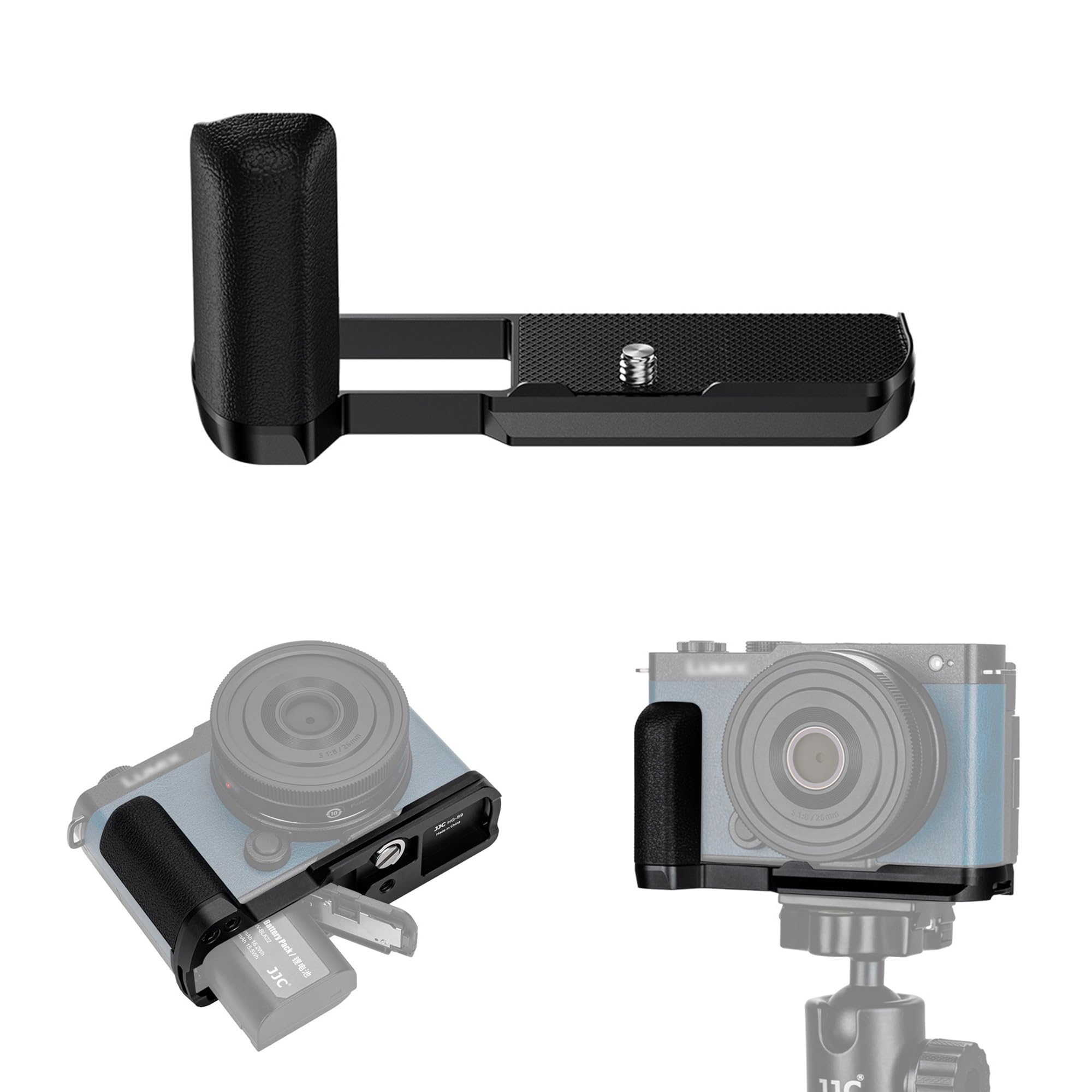 JJC Poignée en métal pour appareil photo Panasonic Lumix S9, poignée S9 avec plaque à dégagement rapide Arca en alliage d'aluminium, support en L antidérapant, poignée en silicone améliorée, noir