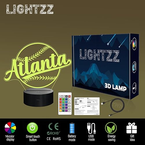Miniatura 7 de Regalos de béisbol, luz nocturna de béisbol, lámpara de ilusión 3D para niños, regalo de 16 colores cambiantes, control remoto, iluminación de