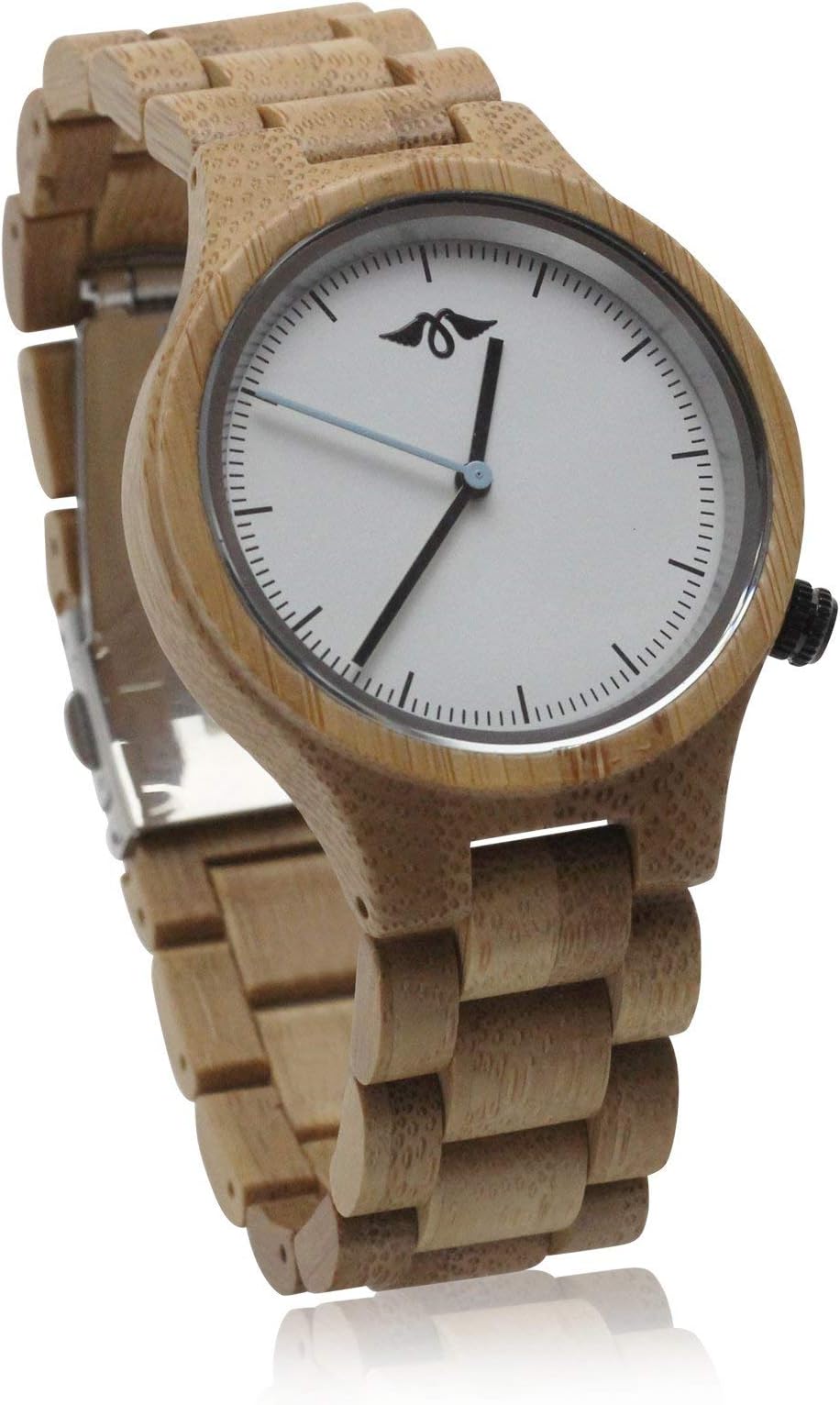 Angie Wood Creations Bamboo Women’s Watch with Bamboo Bracelet and White Dial