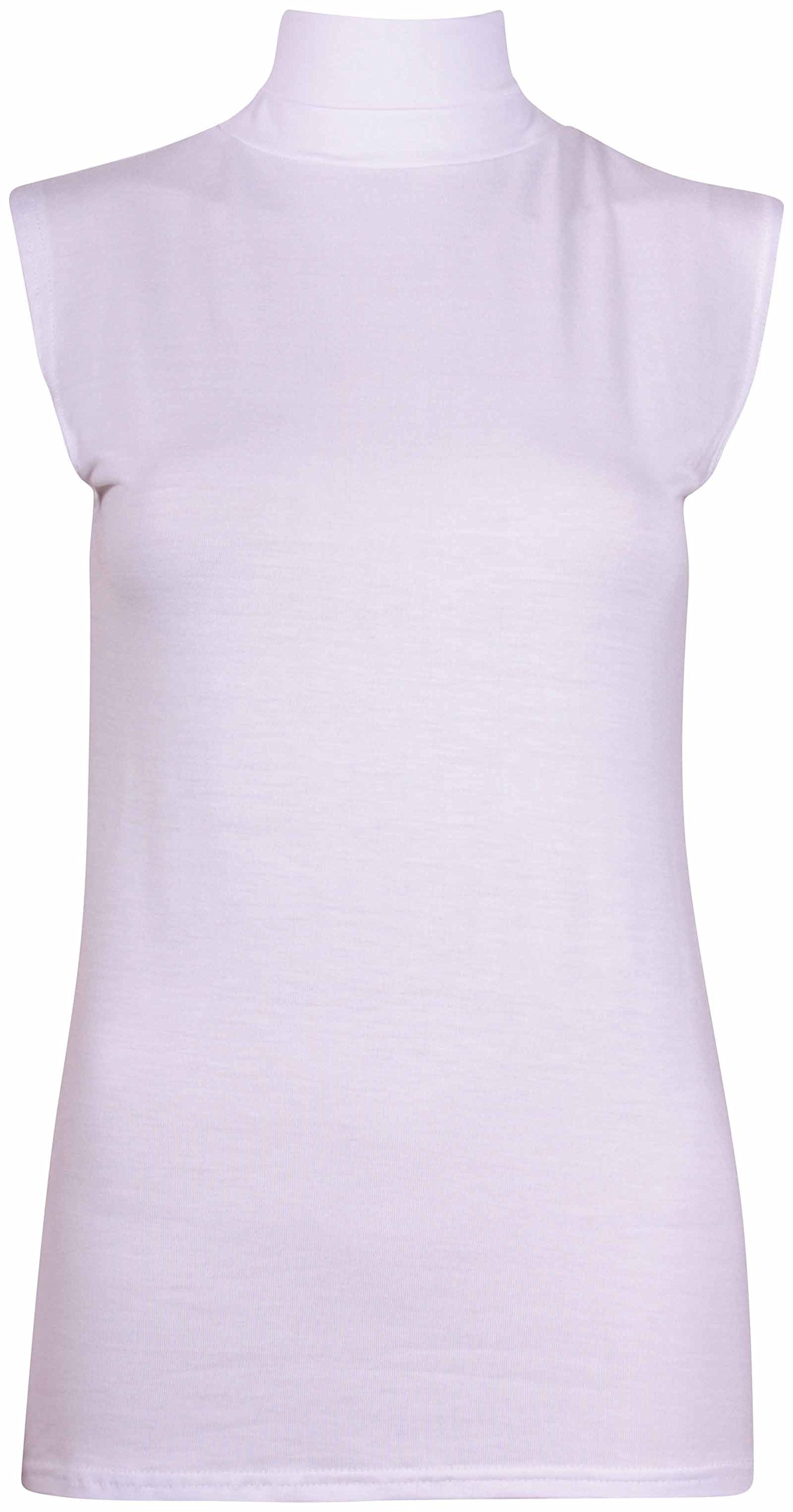 Womens Sleeveless Ladies Stretch Turtle Polo Roll Neckline Vest Plain T-Shirt Jumper Top (20-22, White)