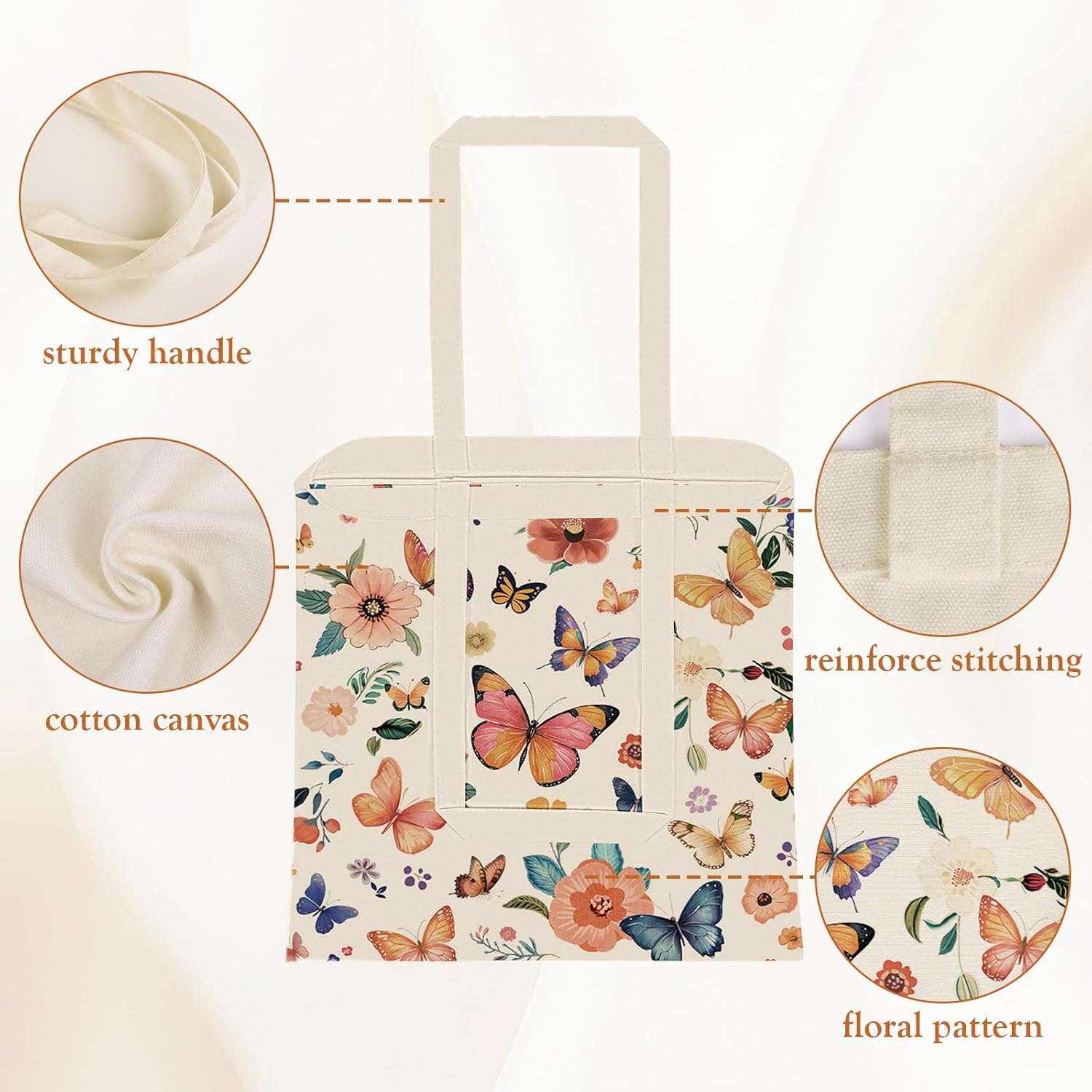 Louise Maelys Aesthetic Butterfly Flowers Canvas Tote Bag For Women,with Zipper Inner Pocket,Cotton 15" X 16" for Lady Girls,Kitchen Reusable Grocery Bags - Image 5