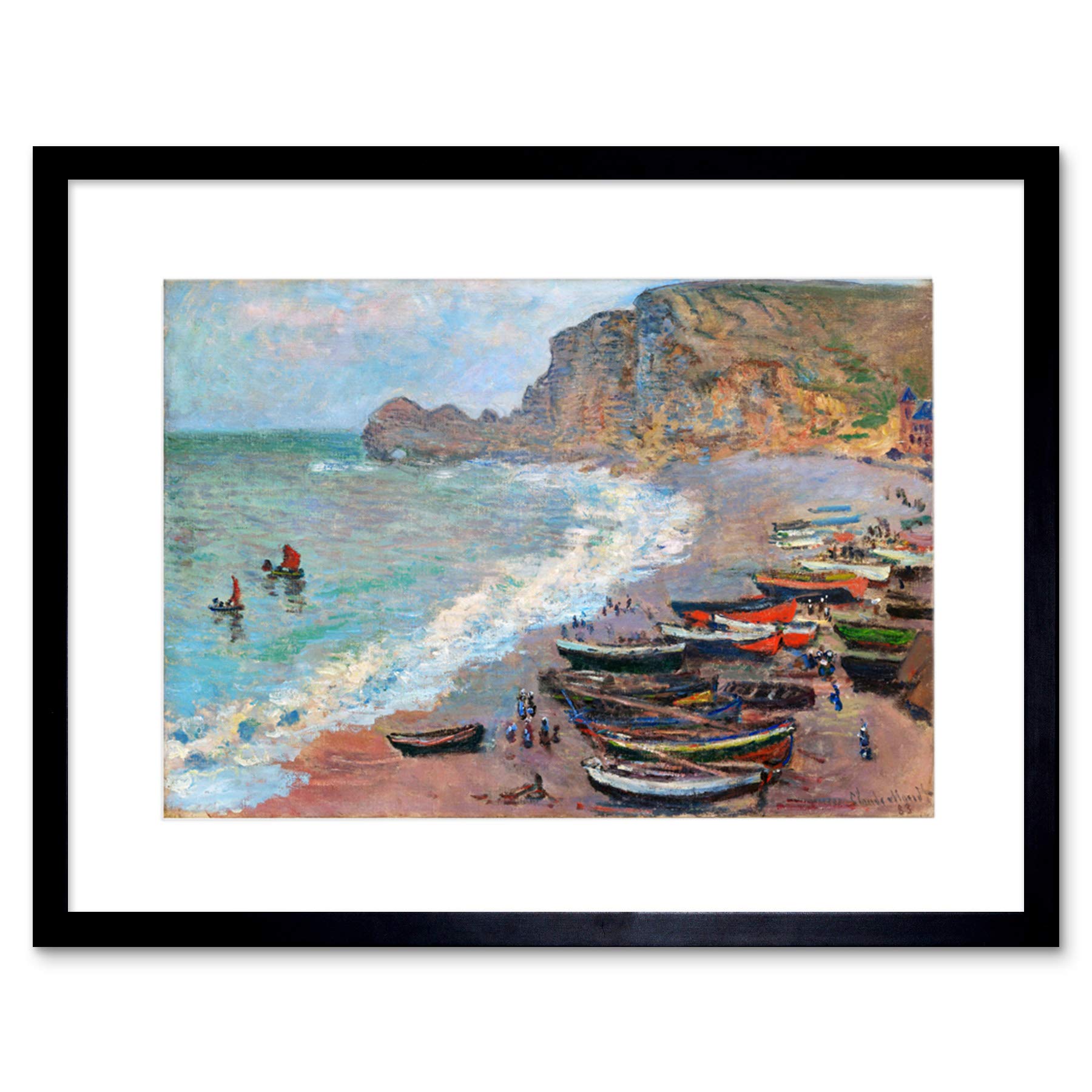 Wee Blue Coo Painting Monet Beach Etretat Old Master Framed Wall Art Print