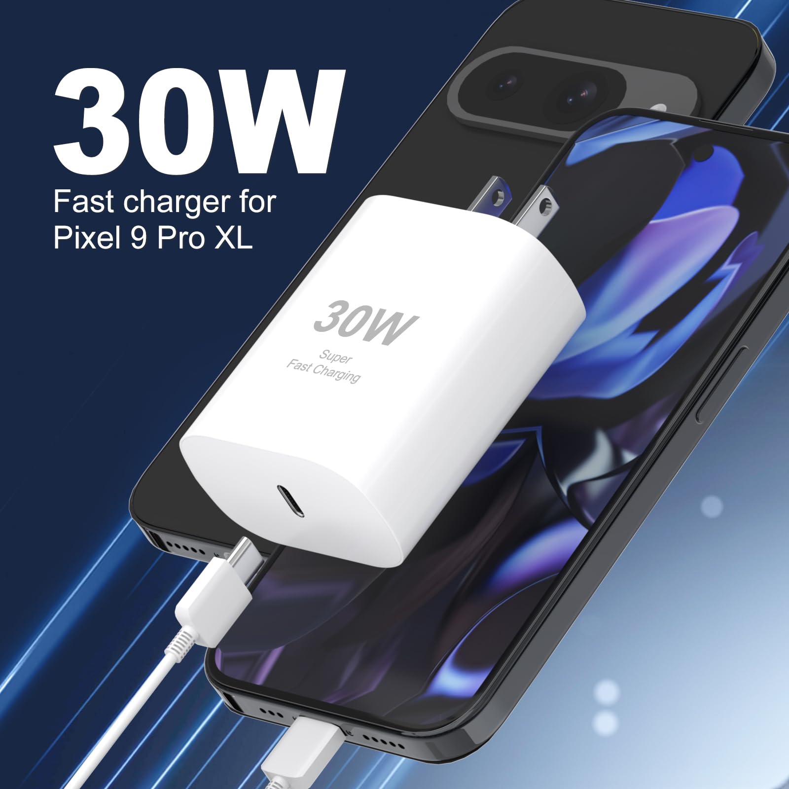 30W Type-C Fast Charging for Google Pixel 9/9 Pro/9 Pro XL/8/8a/8 Pro/7 Pro/7a/7/6/5/4/3 XL,30W USB C Super Fast Charger Block & 10FT USB C to C Cable