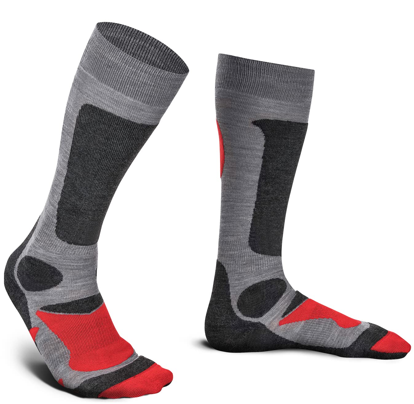 Piarini 2 Paar Unisex Skisocken Skistrumpf Wintersport Snowboard - atmungsaktive Socken Kniestrümpfe Thermosocken Funktionssocken aus Merino Wolle Outdoorsocken