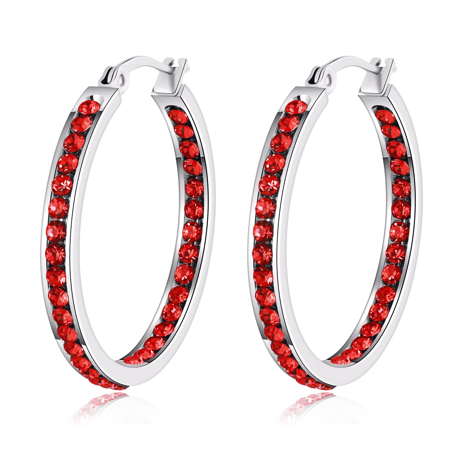 CiNily Stainless Steel Cubic Zirconia Hoop Earrings Silver/Gold Plated Earrings for Sensitive Ears