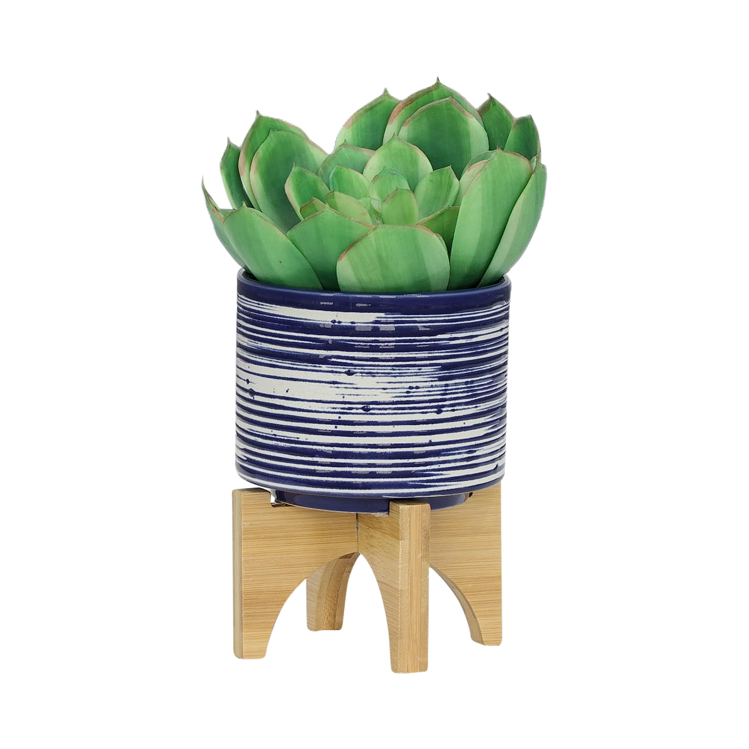 Sagebrook Home Fioriera azteca con supporto in legno | Pianta in ceramica, vaso da giardino | Vaso da giardino per interni ed esterni con supporto per piante, 10 pollici, grigio, 25,4 cm