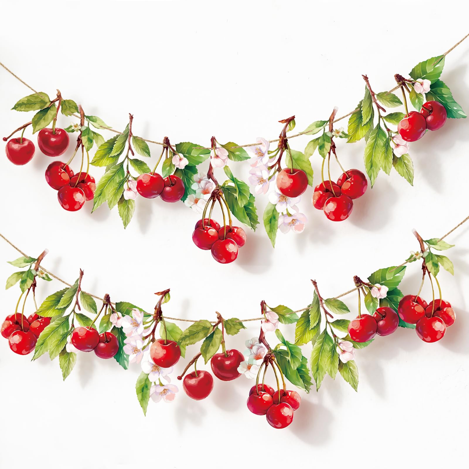 EASY JOY Cherry Garland Red Cherry Birthday Banner with Green Leaves Wildflower Party Decorations for Summer Decorations Garden Party Afternoon Tea Berry Birthday Bridal Baby Shower Classroom