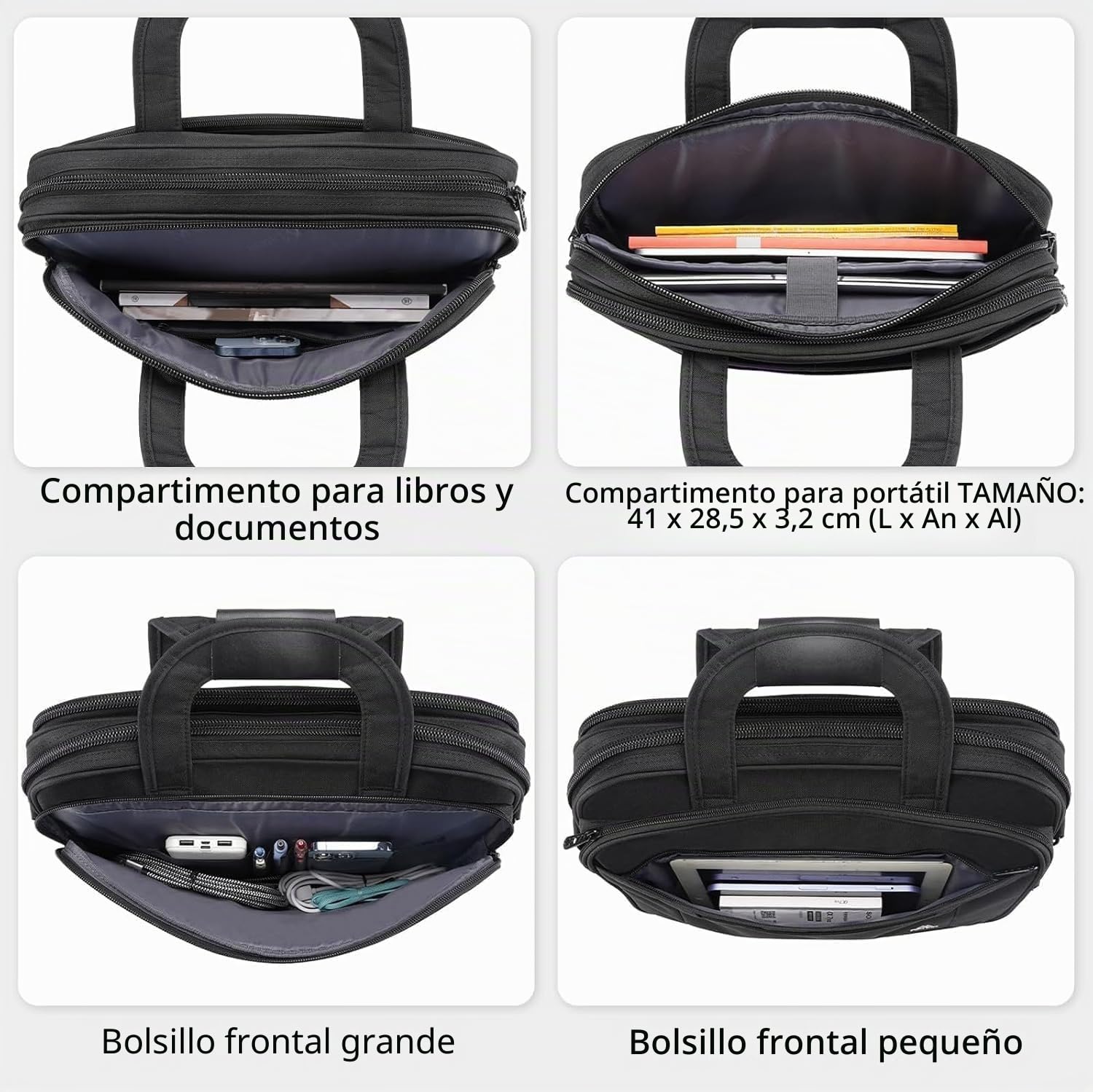 MATEIN Bolso para Computadora Portátil de 17 Pulgadas, Bolso de Hombro, Maletín de Negocios Grande Multifuncional, Aplicar para Hombres/Escuela/Viaje/Ordenador Portátil, Negro