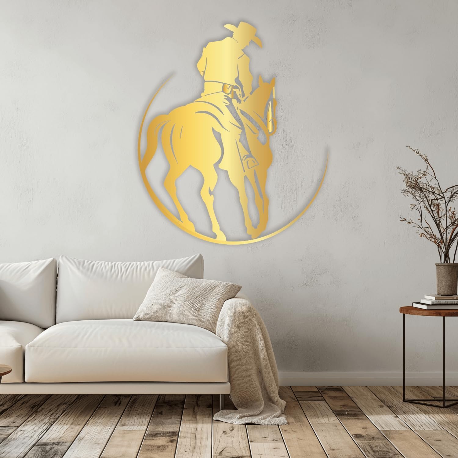 Décoration murale métal cowboy or 28x28 : sculpture moderne salon
