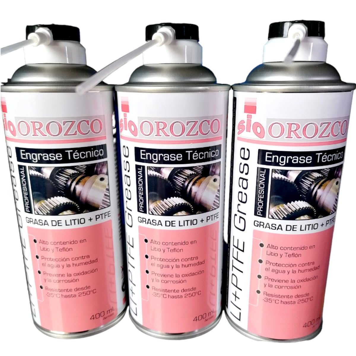 SIO 3x Grasa de Litio Blanca en Spray con PTFE 400 ml – Lubricante Aerosol Líquido con Teflón – Antidesgaste, Anticorrosión y Resistente al Agua – Para Bisagras, Cadenas, Rodamientos, Guías y Mecánica