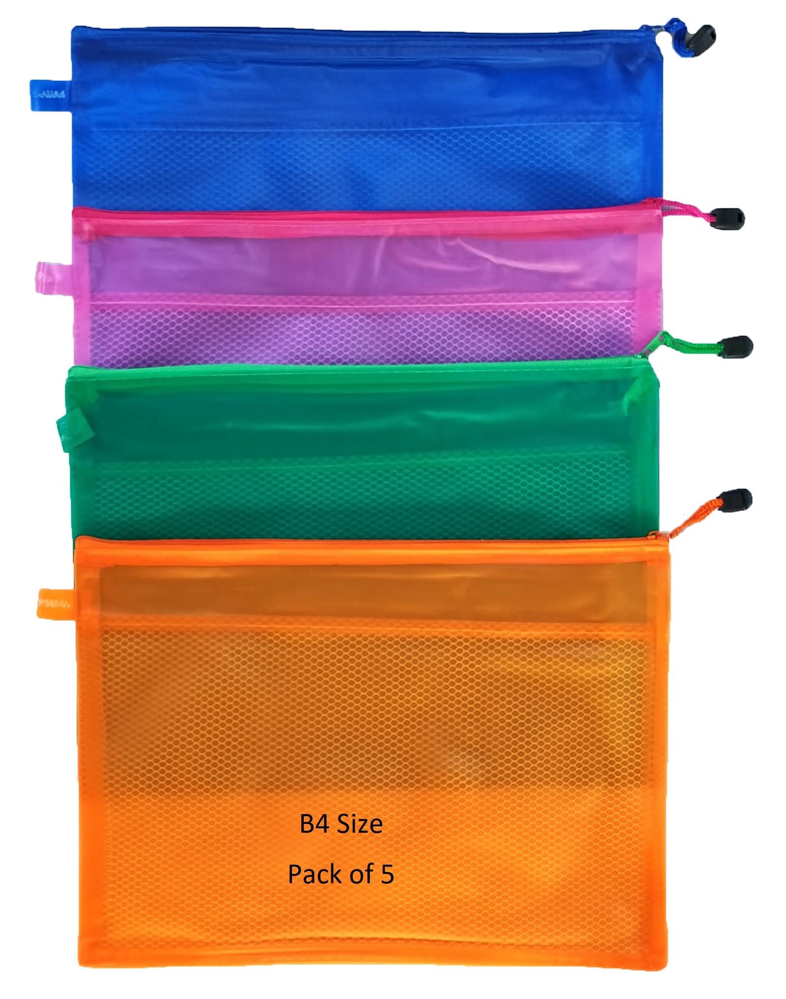 Shining Zon 5 Pieces Transparent Pouch - Heavy-Duty Plastic Reinforced With Threads - Mesh Bag With Zipper For Organize Supplies (Colour May Vary, 37.5cm X 28cm)(B4)-picture-28