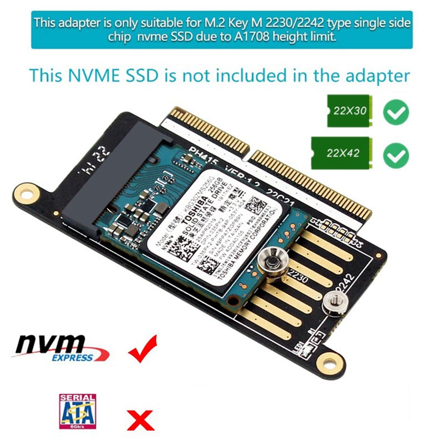 Wuden 20X A1708 SSD Adapter NVMe PCI Express PCIE to NGFF M2 SSD Adapter Card M.2 SSD Retina 13 inch A1708