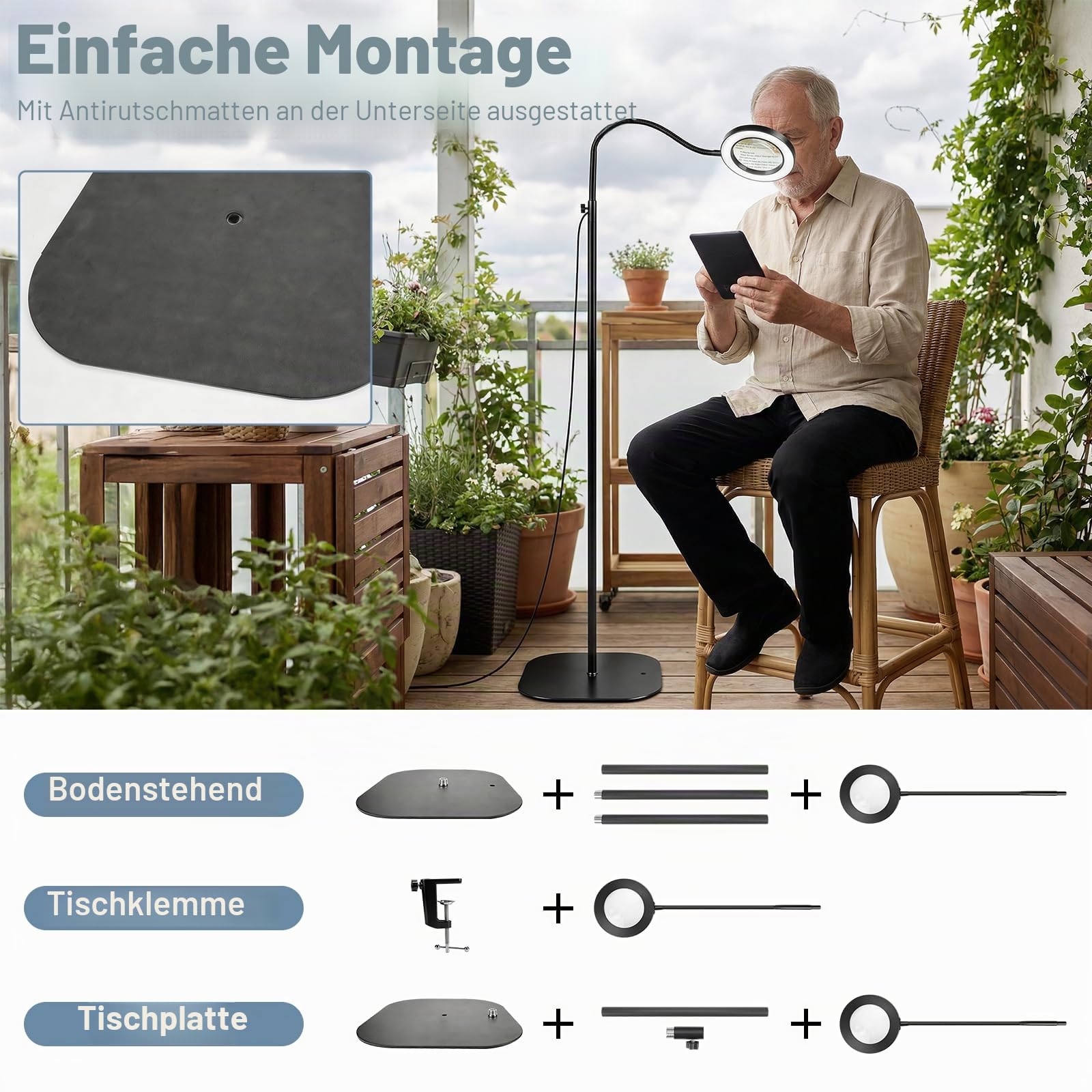 Lupe mit licht und ständer, 10x Standlupe mit Beleuchtung und Stativ, 3-in-1-Standlupe, 3 Farben Modi, geeignet zum Lesen und Zeichnen