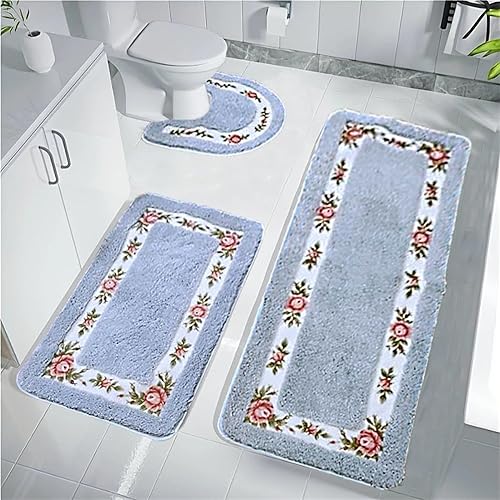 Miniatura 9 de Alfombra de baño con diseño de flores rosas (20 x 20 pulgadas), tapete de baño en forma de U, absorbente y de lujo, lavable a máquina y seco (20 x 2