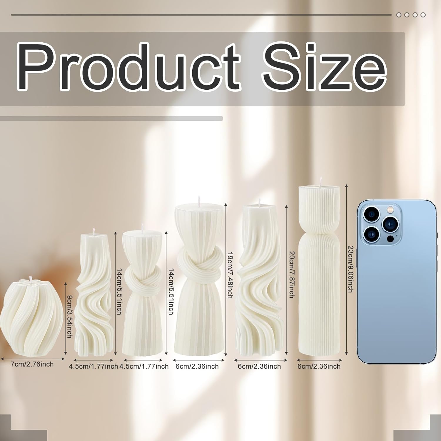 6 Pcs Ribbed Pillar Candles Modern Aesthetic Ribbed Decorative Candle Set Cute Soy Wax Scented Decor for Home(Milky White)