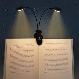 Vekkia Dual Heads Rechargeable Book Light for Reading at Night in Bed, Warm Reading Light with Clamp, 180° Adjustable Mini Clip on Light, Lightweight Eye Care Book Light Perfect for Readers