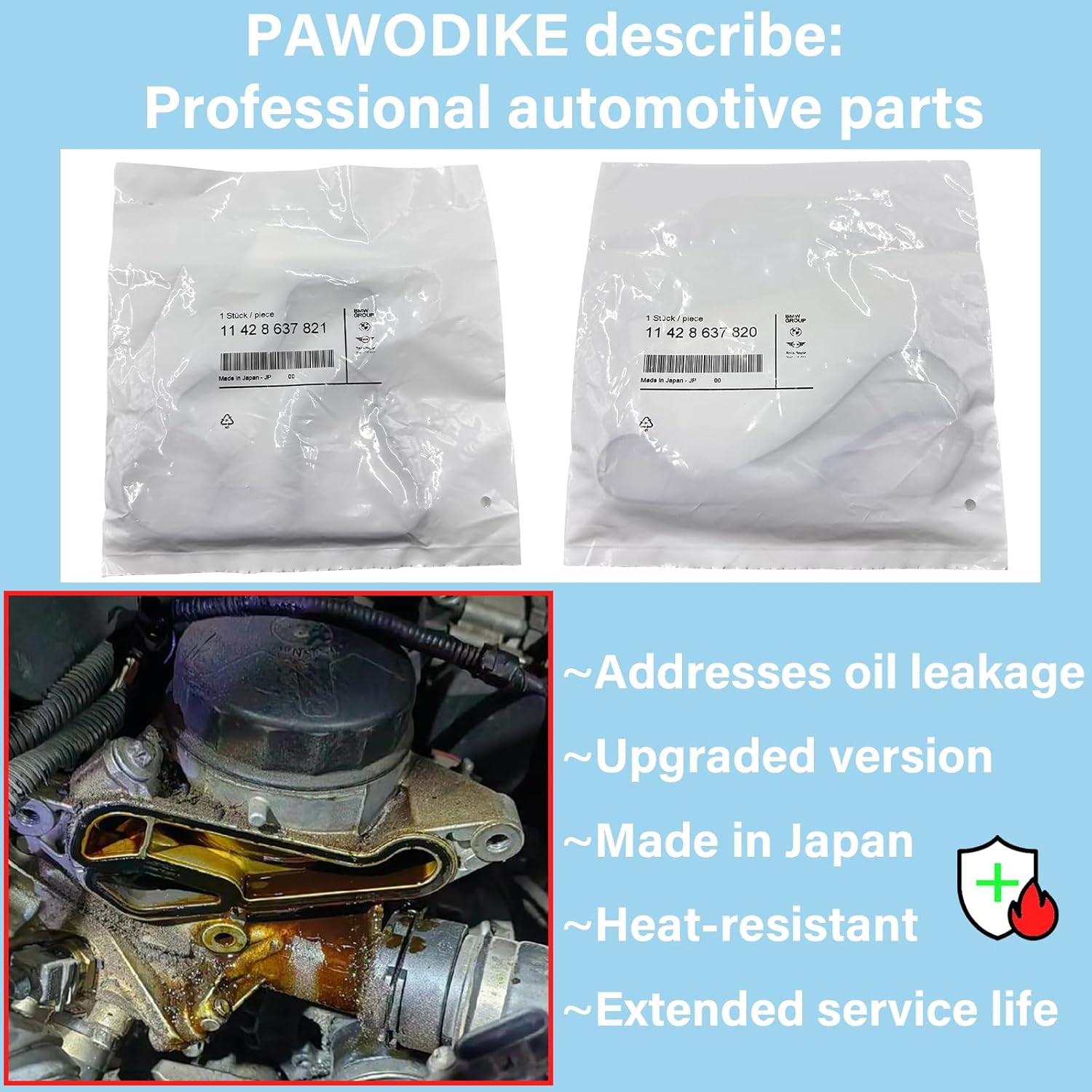 11428637820 11428637821, Oil Filter Housing Gasket kit, Cooler Seal, for 2002-2021 BMW Series 1/2/3/4/5/6/7 X1 X3 X4 X5 X6 Z4 OEM Parts, 2pcs PAWODIKE