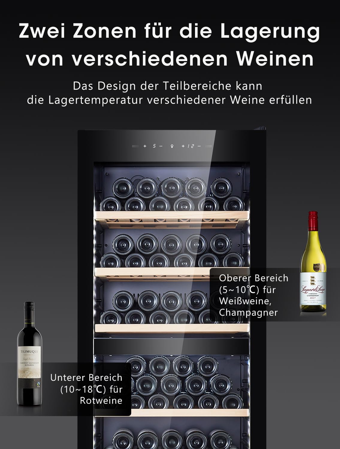 Kalamera Weinkühlschrank 84 Flaschen 266 Liter 2 Kühlzonen LED-Innenbeleuchtung KRC-266BFG