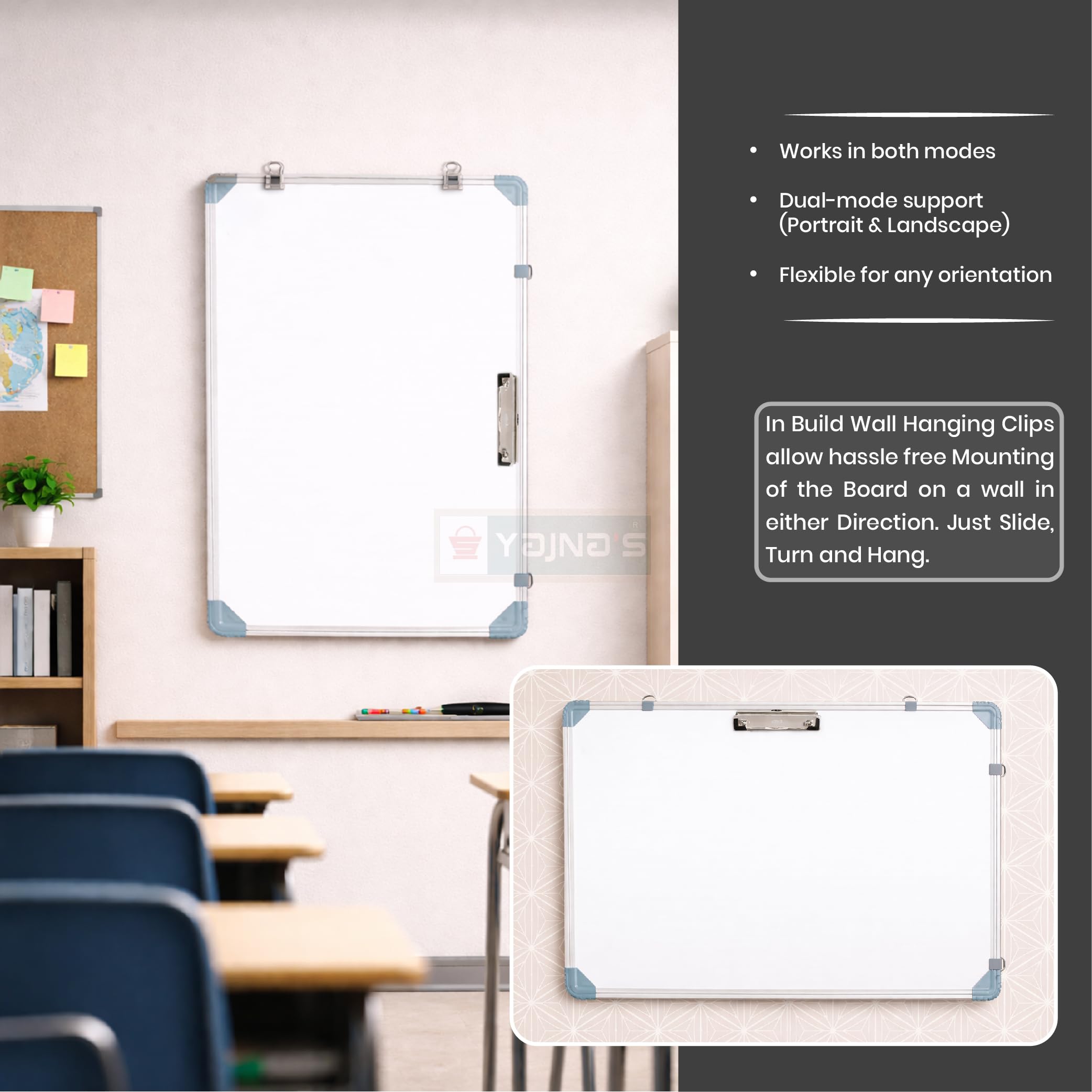 YAJNAS Lavagna bianca da scrivania, 3 x 50 cm, con supporto, lavagna bianca da tavolo, lavagna bianca con graffetta per studio, promemoria, promemoria quotidiani, scuola e ufficio