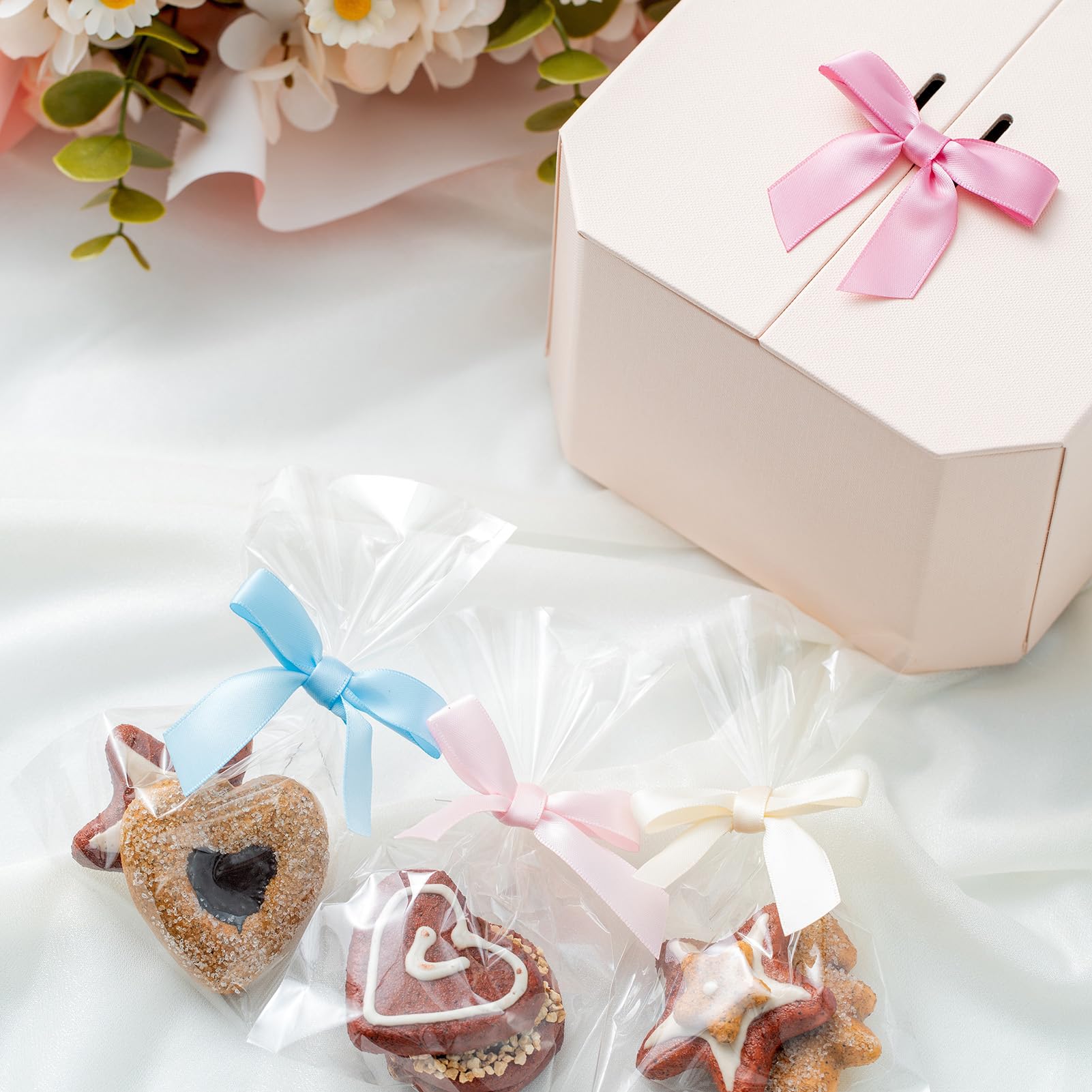 MORSUNBELA 50 Lazos de Regalo para Navidad, Beige y Crema Bodas y envoltorios de Regalo