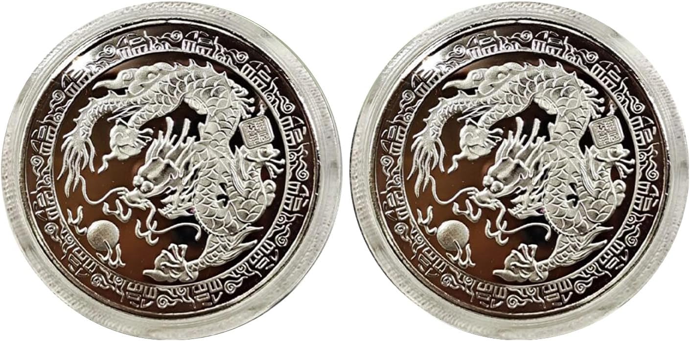 Silver Color Dragon Coin 2024 Dragon Year Souvenir Medal Chinese Style Coin 2024 Year of Dragon Coin Golden A