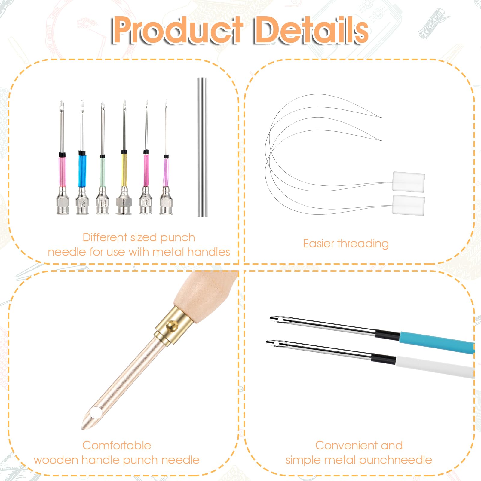 Nogeqi 13 Pcs Punch Needle Tool, Replaceable Punch Needle Kit for Beginner Embroidery Floss Cross Stitching DIY Craft