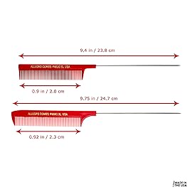 Allegro XL Rat Tail & Pin Combs - Metal Tail Foiling Combs for Stitch Braids - 2 Pc. (Red)