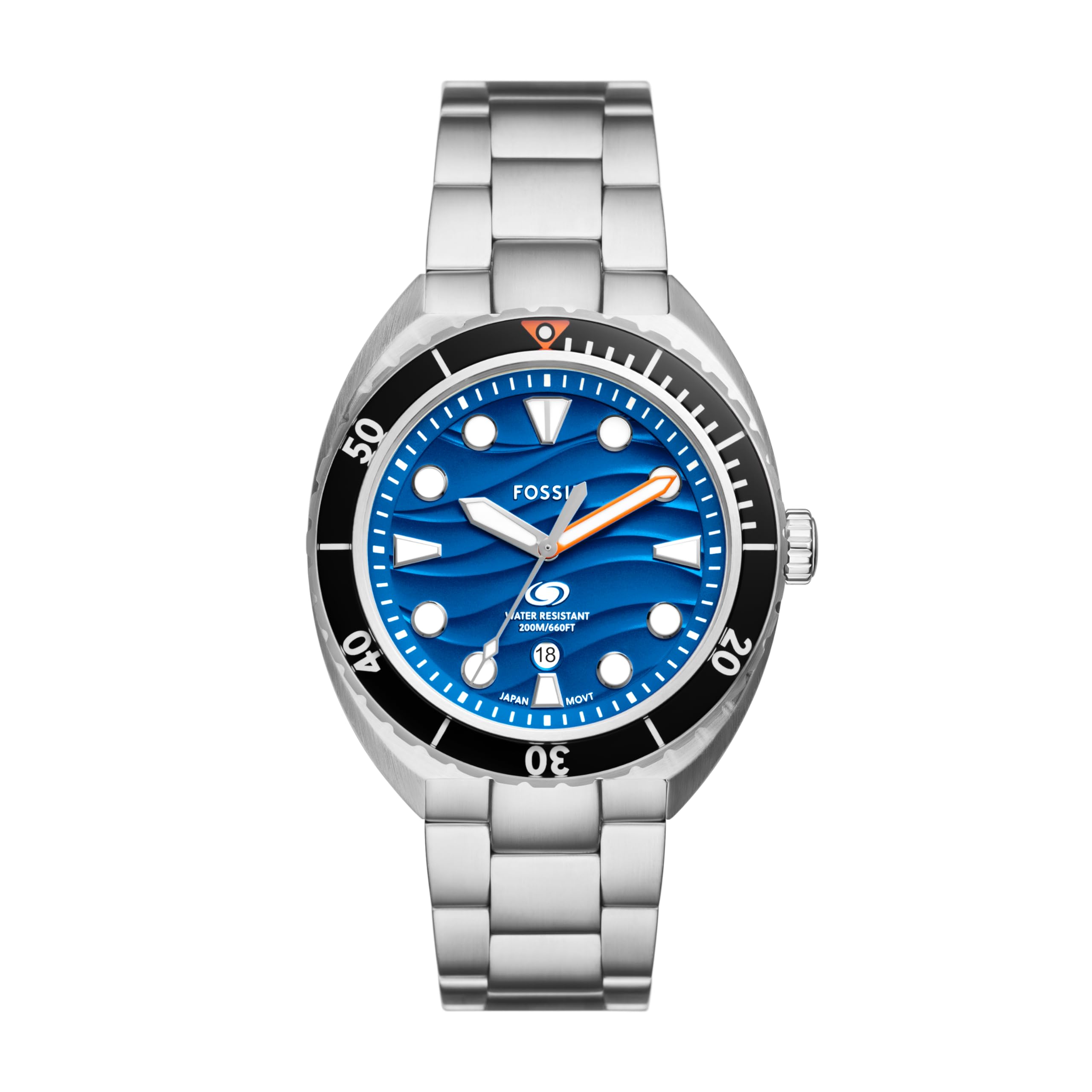 Fossil Mens Breaker Quartz Stainless Steel Three-Hand Silicone Strap Watch