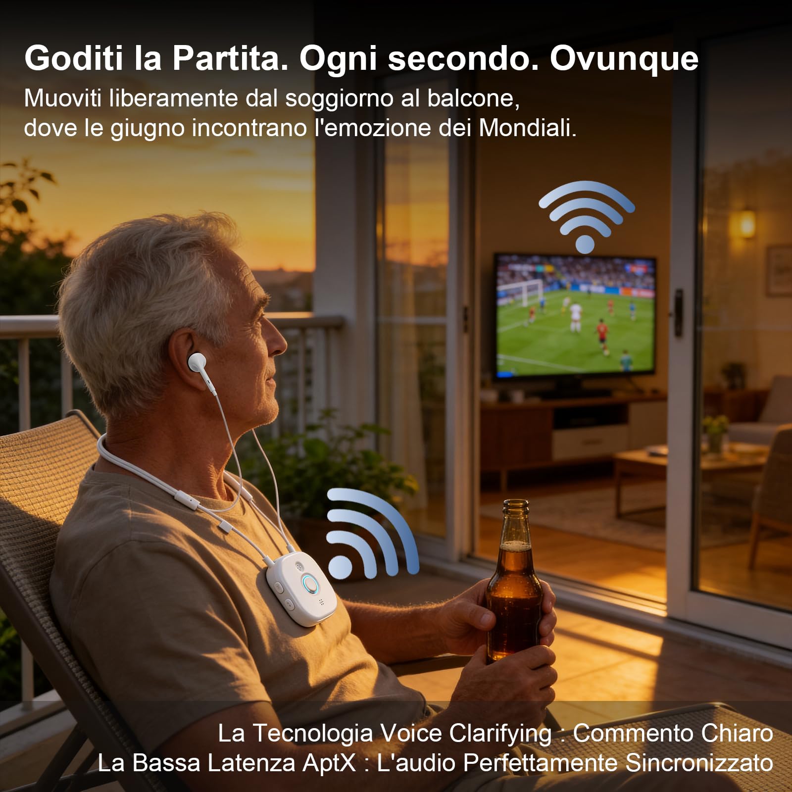 Cuffie Collo Semi-Intrauricolari con Controllo Volume Indipendente DX/SX, Grandi Pulsanti, AptX LL, Auricolari Cuffie per TV Compatibili Ottico/AUX/RCA/USB, Comodo e Facile da Usare per Gli Anziani