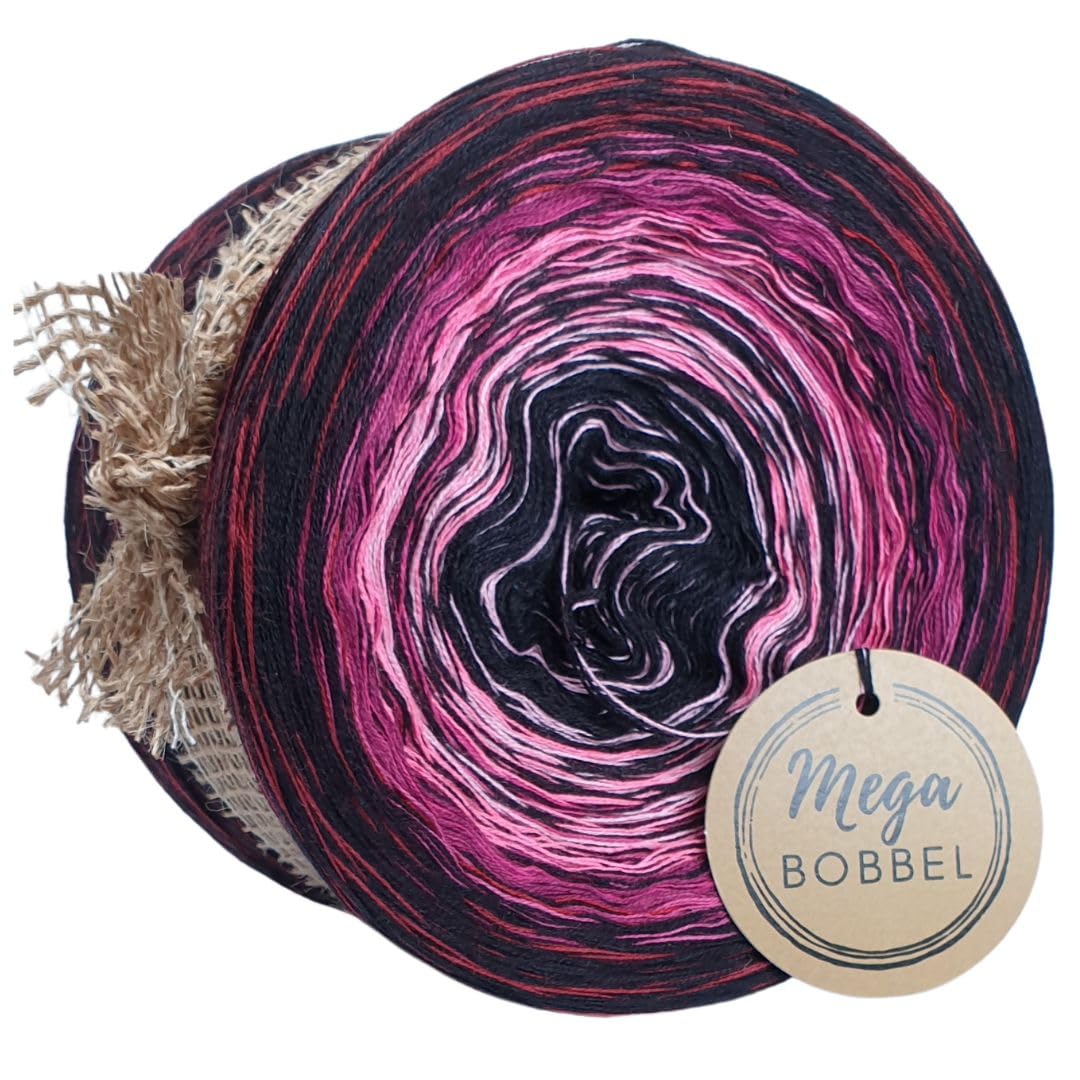 MegaBobbel*Nachtrot*A402* (Außenfarbe: Schwarz+Malaga) Farbverlaufsgarn - Lace Garn Bobbel Wolle zum Häkeln & Stricken (4 fädig, 3750m)