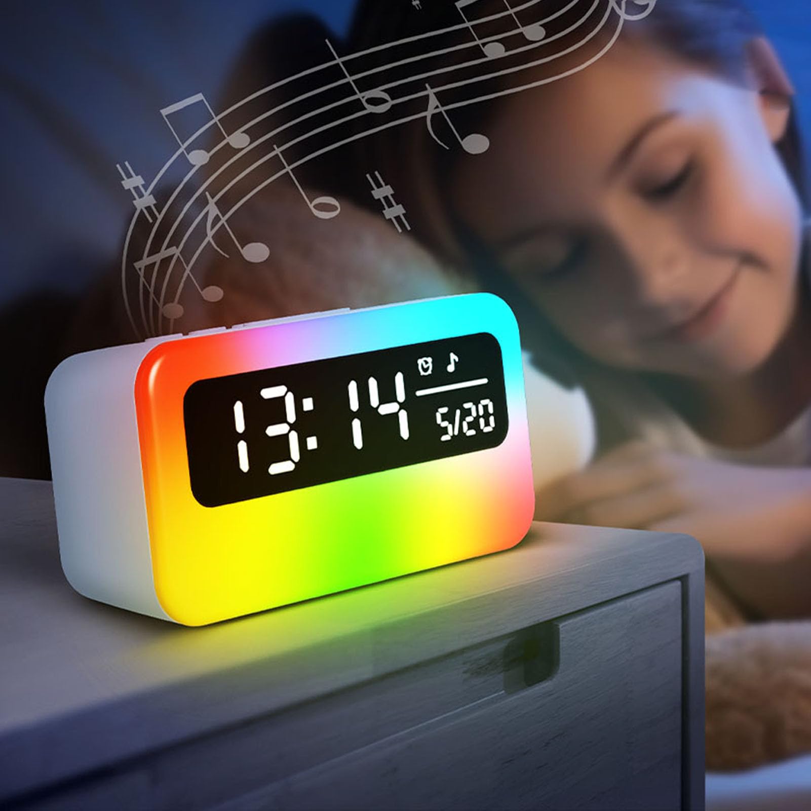 TOPINCN Digitaler Display-Wecker mit Weißer Geräuschmaschine, RGB-Nachtlicht, App-Steuerung, Geräuschmaschinen für Schlafende Babys und Erwachsene