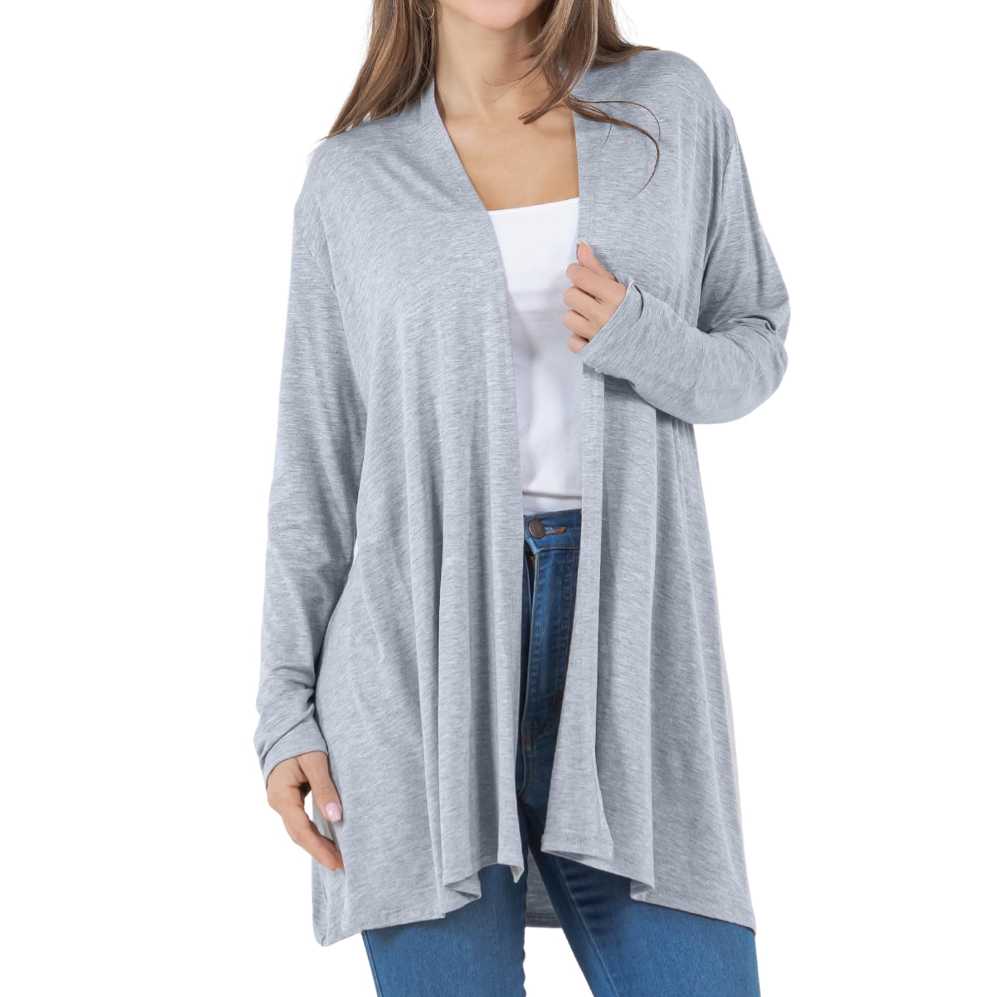 Azules Lightweight Cardigan for Women, Long Sleeve Open Front Longer Length &amp; Flowy Rayon Cardigan for Everyday Wear