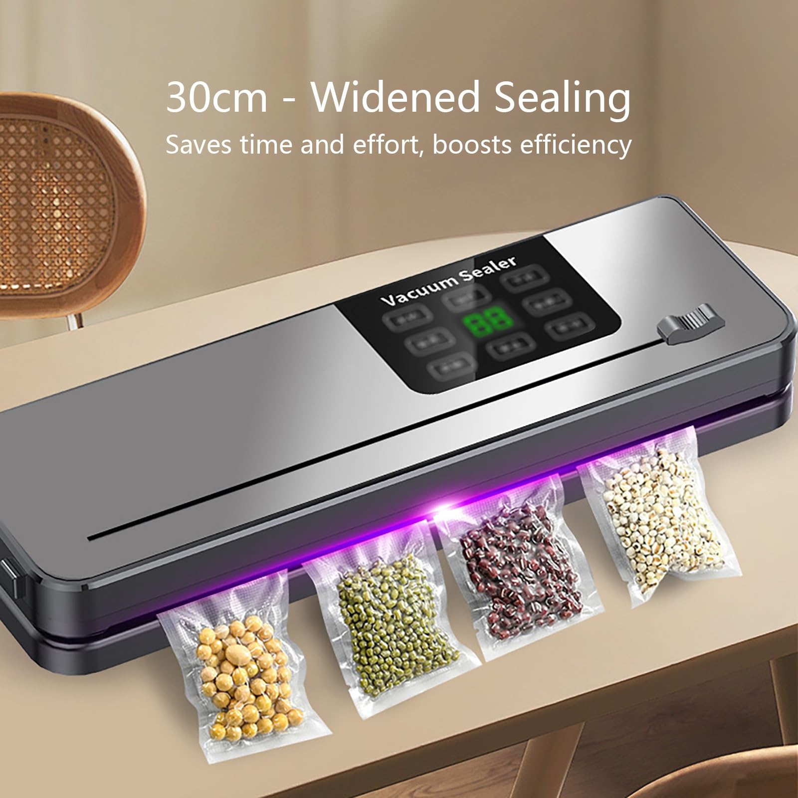 Selladora al Vacío Automática Avanzada con Función de Corte, Sistema De Conservación De Alimentos, Prolonga La Vida Útil de La Carne y Las Verduras, Diseño Compacto(A)