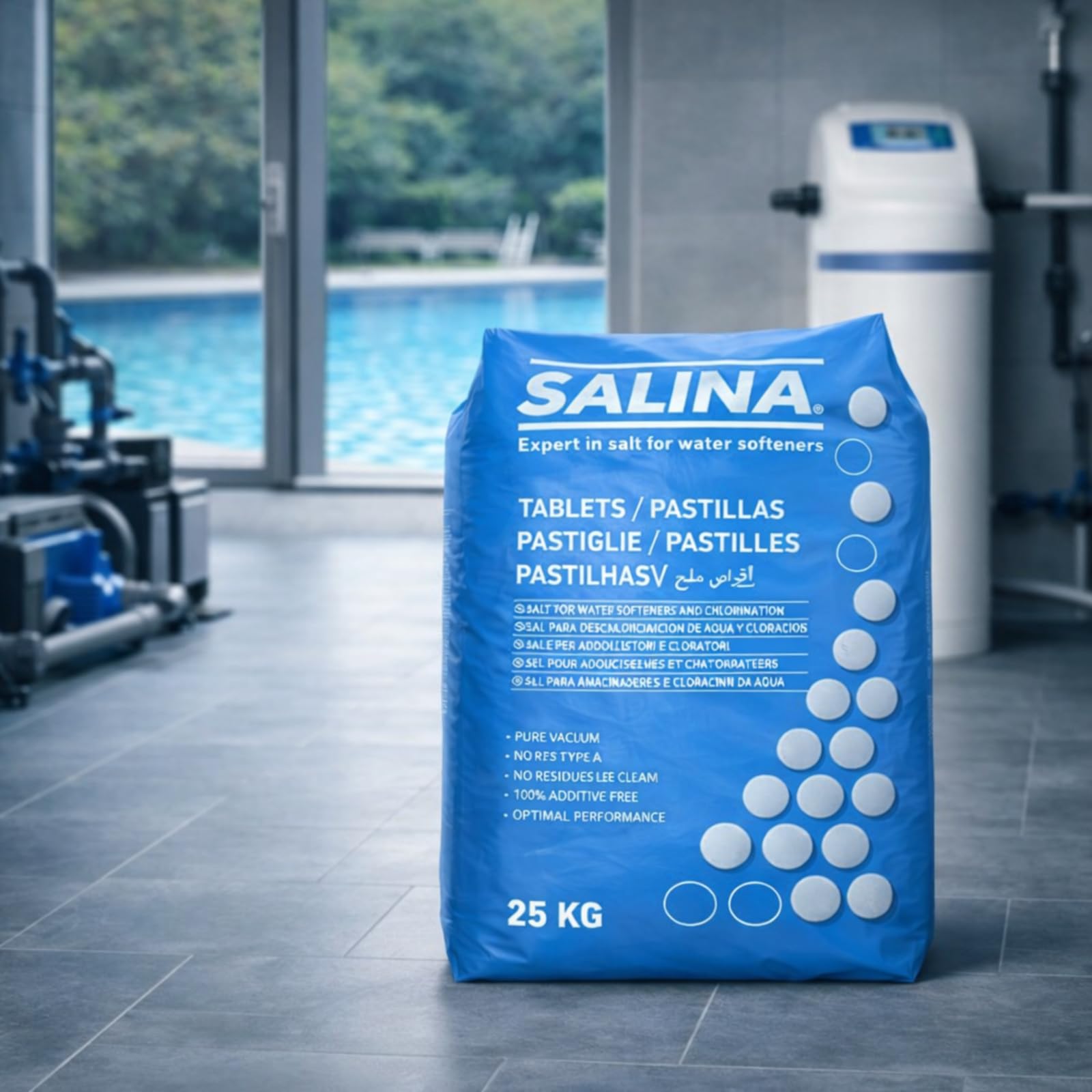 Sal en Tableta - Descalcificación de Agua - Agua más Clara y Suave - Sal para Piscina 25 kg x 10