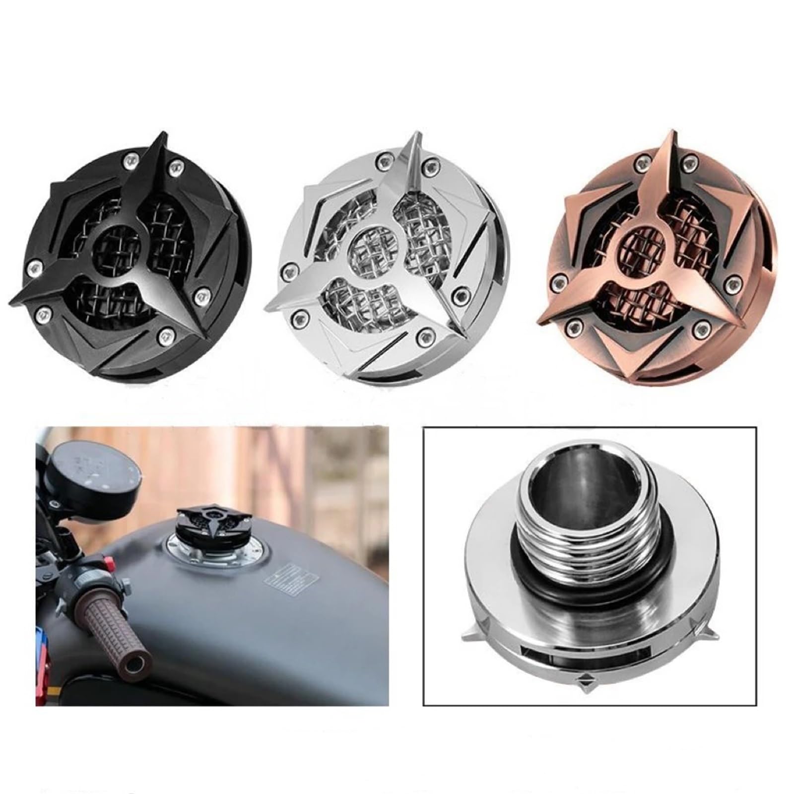 Tappo Serbatoio Per Touring Road King Softail Sportster XL 1200 883 | Tappo Olio Decorativo Ventilato Per Serbatoio Carburante In Alluminio CNC Per Moto(Silver)