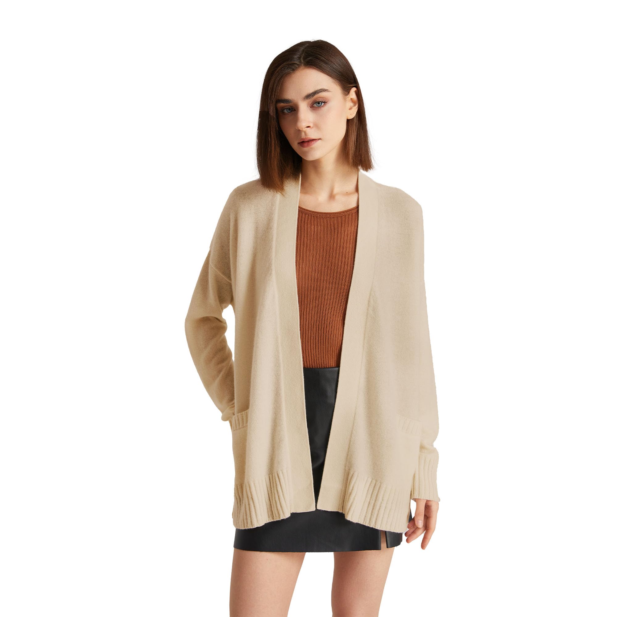 GreenMount Womens 100 Pure Cashmere Cardigan Sweater Soft and Warm Long Sleeve Oversize Loose Cardigan with Pocket