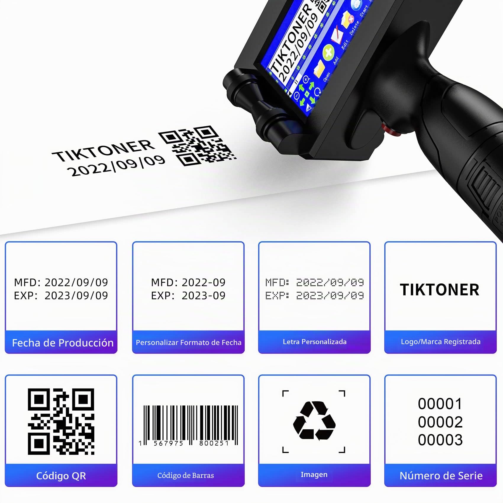 127T1 Impresora de Mano Portátil con Cartucho de Tinta de Secado rápido, Pistola Impresora de Inyección de Tinta de Mano para Texto Fecha Número de Lote Código QR Código de Barras