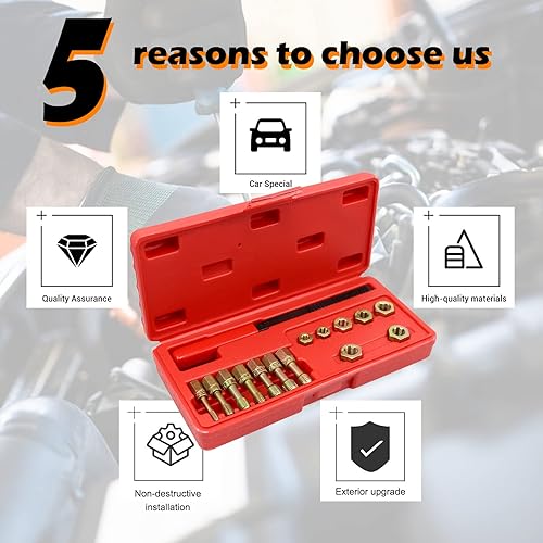 Miniatura 6 de RULLINE Juego de 15 piezas de perseguidor de roscas métricas, juego universal de 7 piezas, kit de herramientas de reparación de roscas universales,