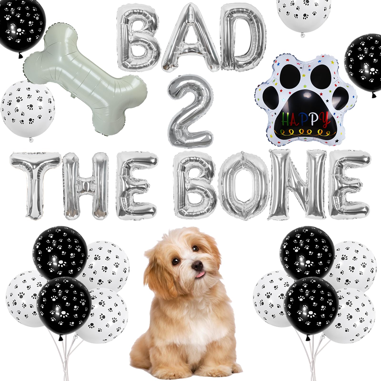 kreat4joyDog 2nd Birthday Party Decorations, Bad Two The Bone Party Decorations Foil Balloons, Dog Paw Balloons White Bone Dog Paw Foil Balloon for 2 Year Old Puppy Themed Birthday Party