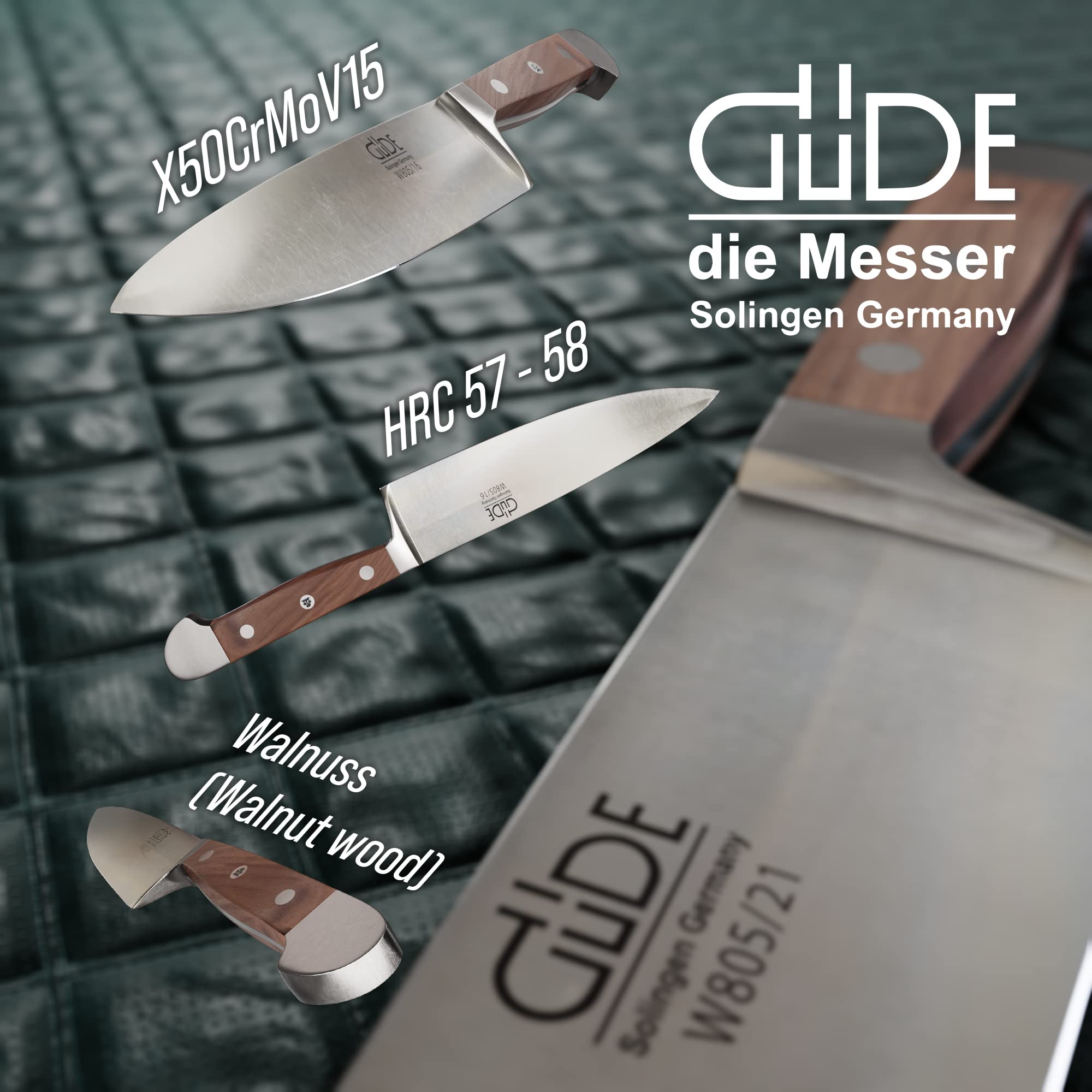 GÜDE Solingen - mały nóż szefa kuchni, kuty 16 cm, drewno orzecha włoskiego, orzech włoski, nóż kuchenny, podwójny nóż, ręcznie wykonany w Niemczech
