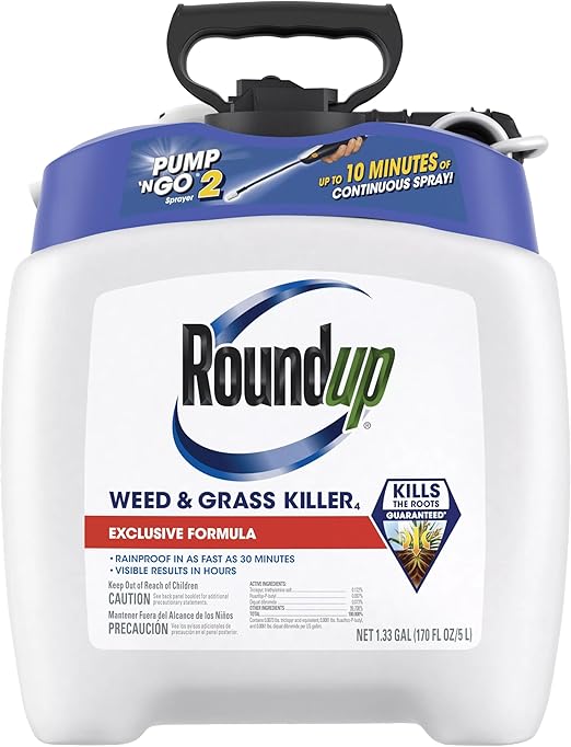 Roundup Weed and Grass Killer₄ with Pump 'N Go 2 Sprayer, Use in and Around Flower Beds, Trees & More, 1.33 gal. Roundup Weed and Grass Killer₄ with Pump 'N Go 2 Sprayer, Use in and Around Flower Beds, Trees & More, 1.33 gal.