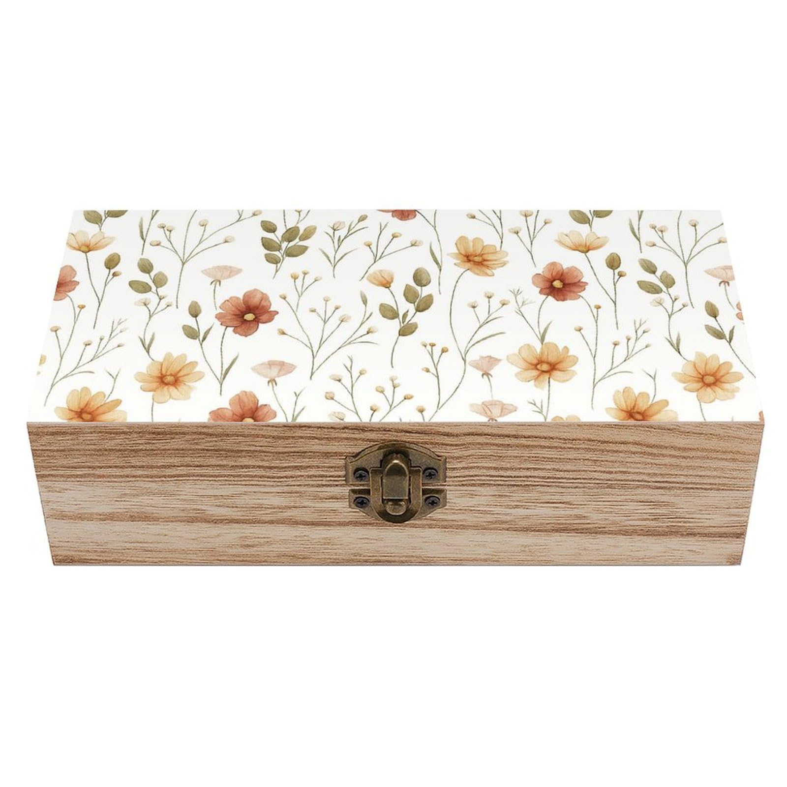 SMAZDFXX Vintage Wildflower Leaves Wooden Storage Box Multipurpose Decorative Box for Jewelry Photo Home Decor