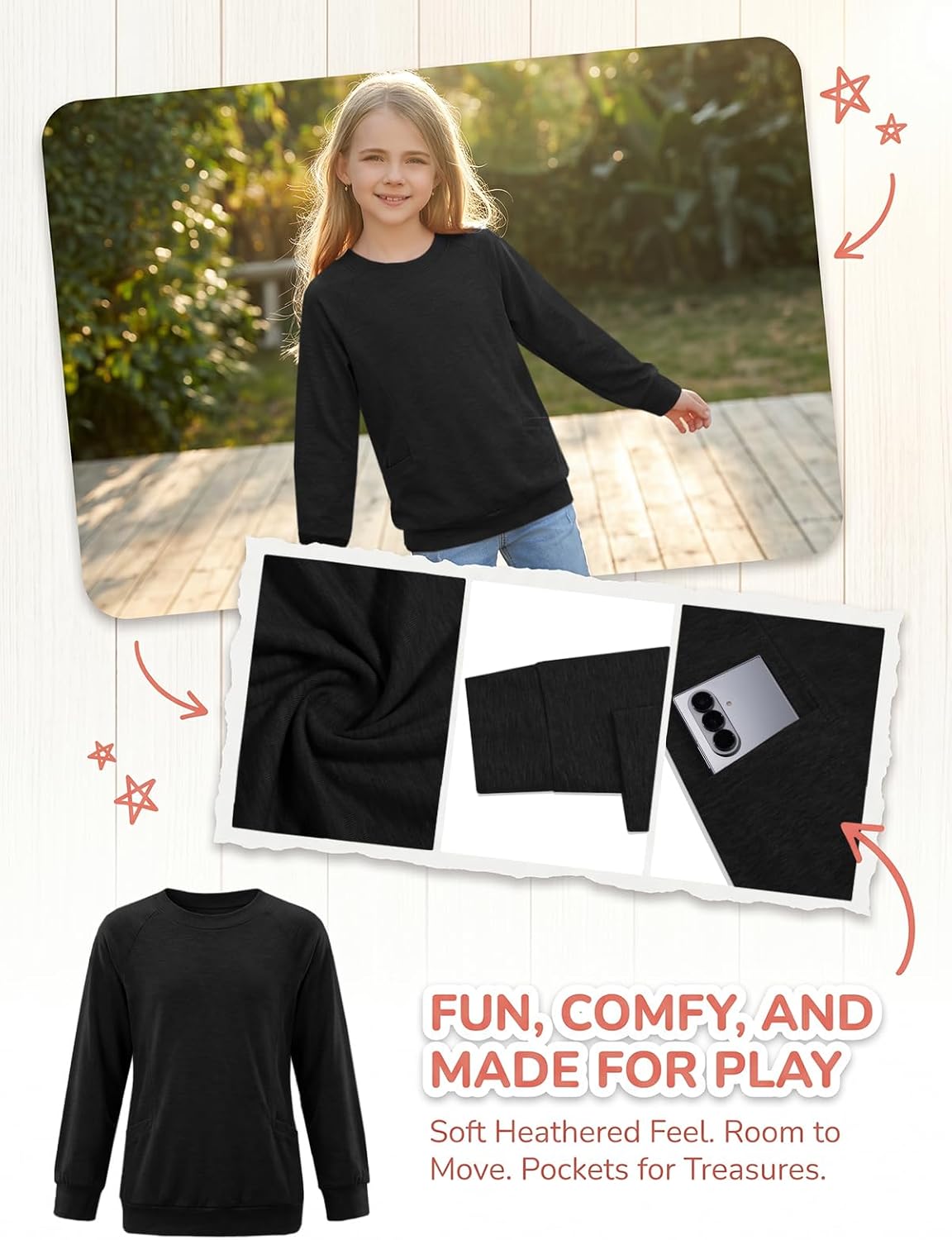 ZDC Long Sleeve Shirts for Girls Fall Tops Teen Tunic Sweatshirt 5-14 Years
